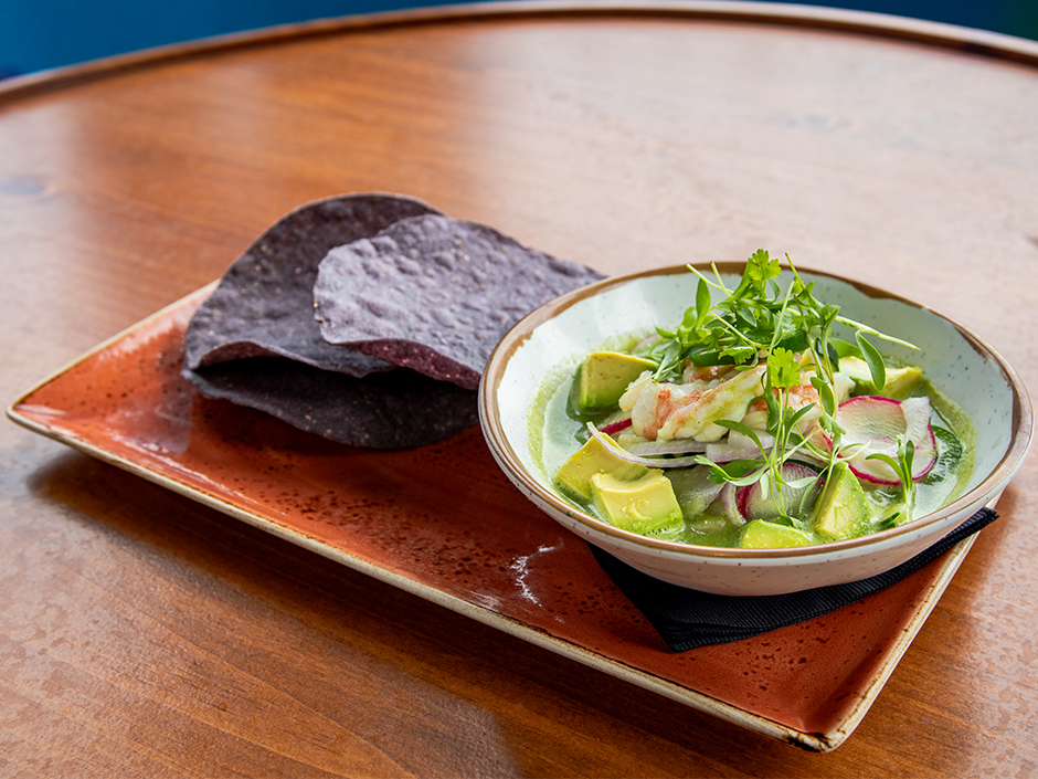 Plate of Aguachile Verde, a new appetizer at Antojitos Authentic Mexican Food in Universal CityWalk.
