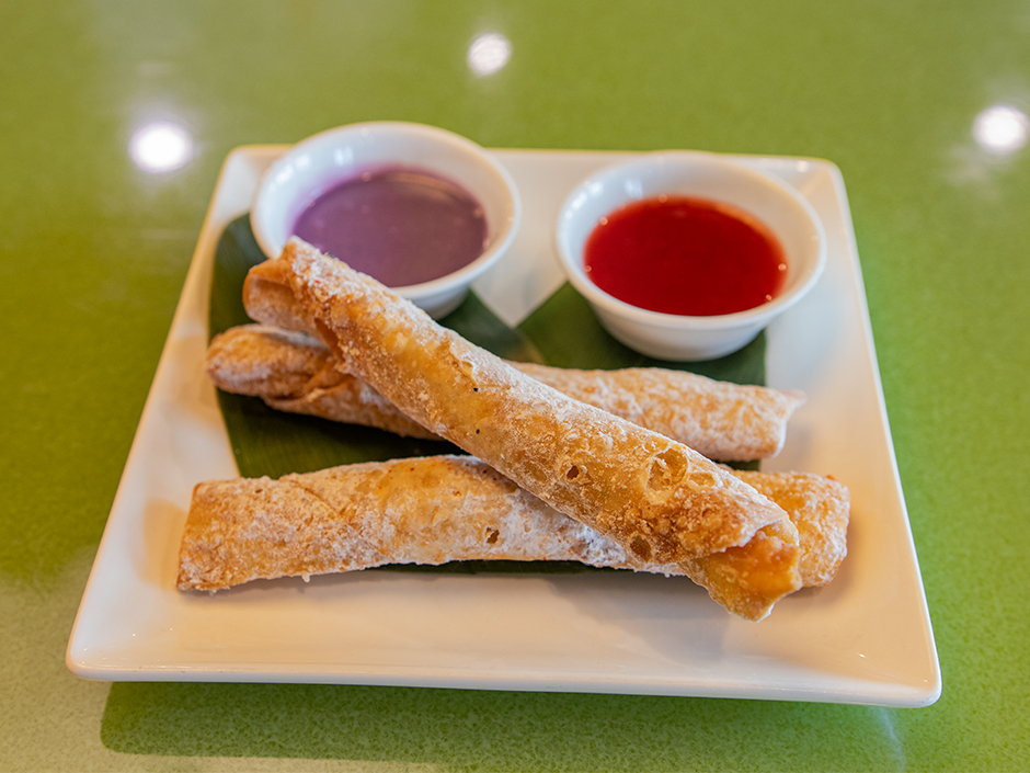 Plate of Cheesecake Lumpia, a new dessert at The Cowfish Sushi Burger Bar in Universal CityWalk.
