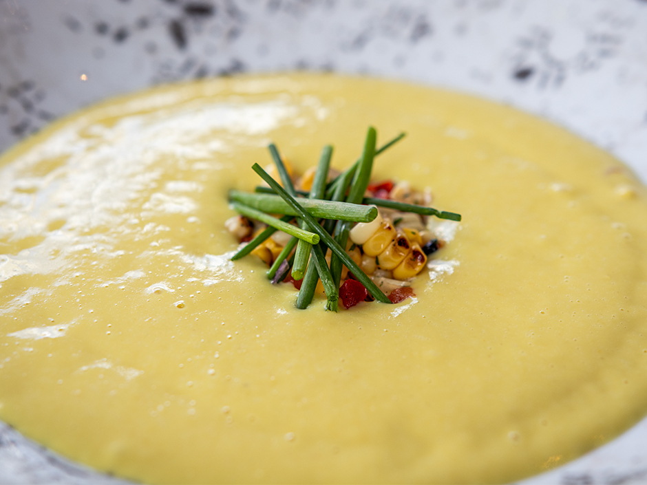 Bowl of the Corn Bisque, a dish on the new menu at Bigfire in Universal CityWalk.
