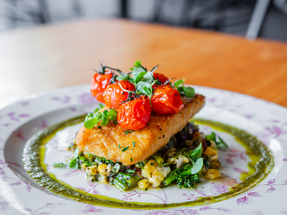 Plate of the Halibut, a new dish at VIVO Italian Kitchen in Universal CityWalk.