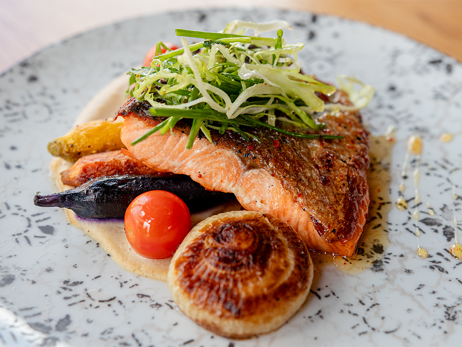 Plate of the Hot Honey Salmon, a new dish at Bigfire in Universal CityWalk.