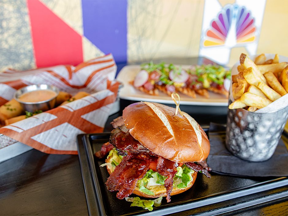 Plates of the three new dishes at NBC Sports Grill & Brew in Universal CityWalk.