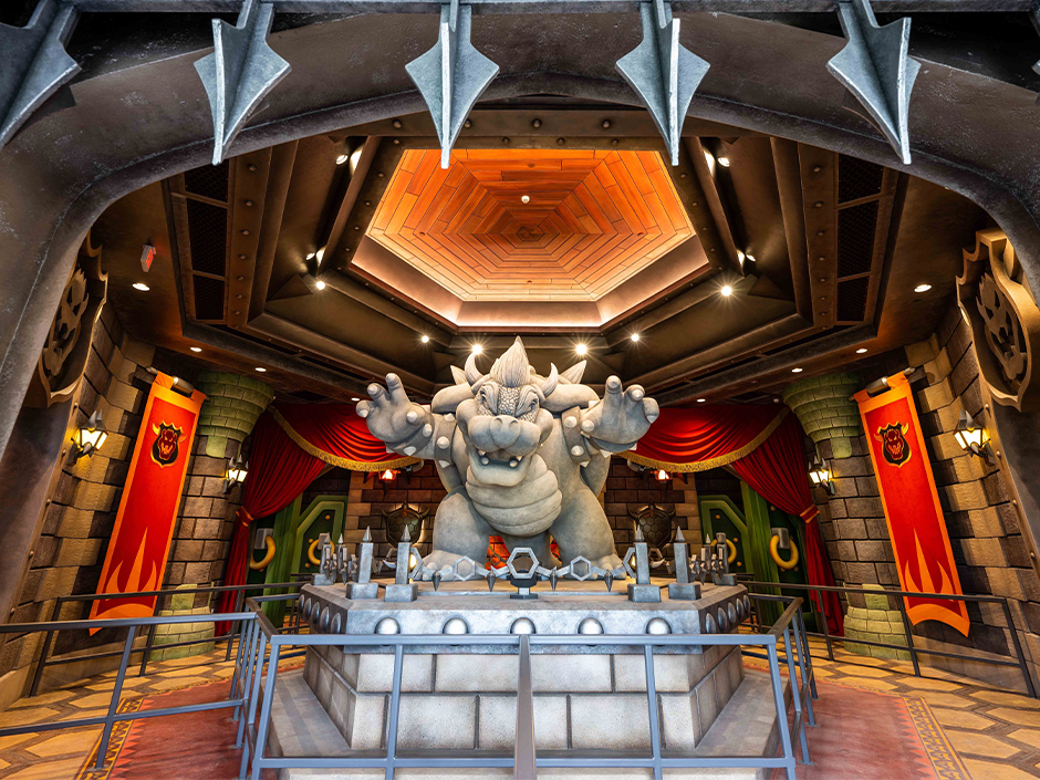 A large statue of Bowser.