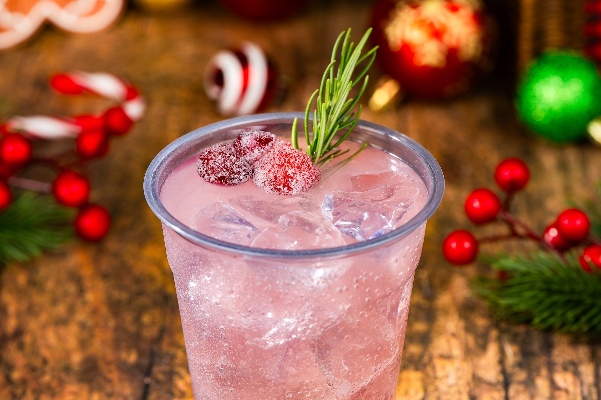 Cranberry Cider Punch: Cranberry juice, apple cider, and Sprite with sugared cranberries and a rosemary sprig