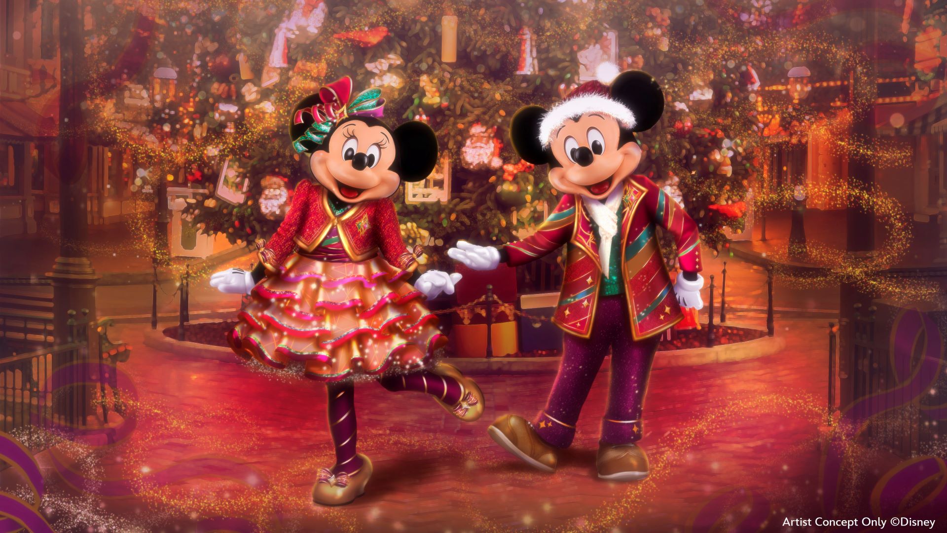 Mickey Mouse and Minnie Mouse at Disneyland 2025 for Holidays