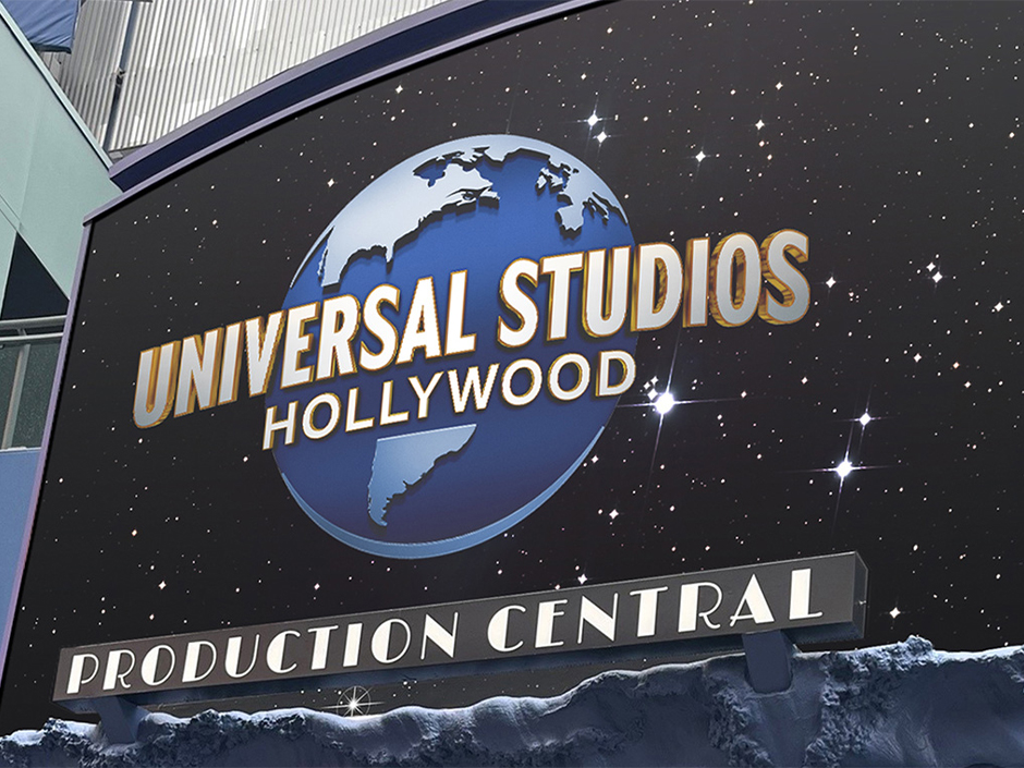 Sign with the Universal Studios Hollywood logo and the words