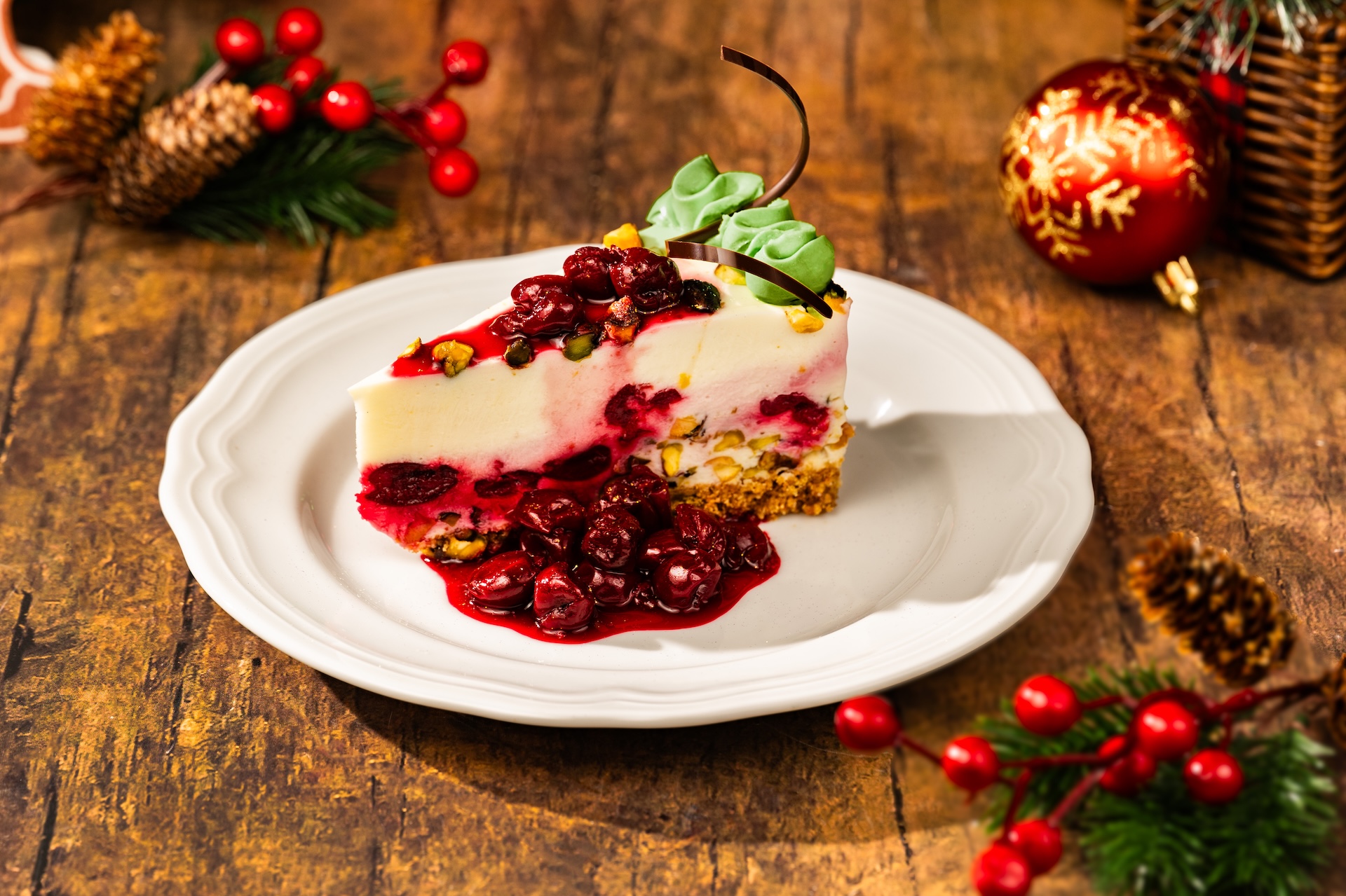 Pistachio and Cherry Cheesecake with Morello Cherry Compote (New) 