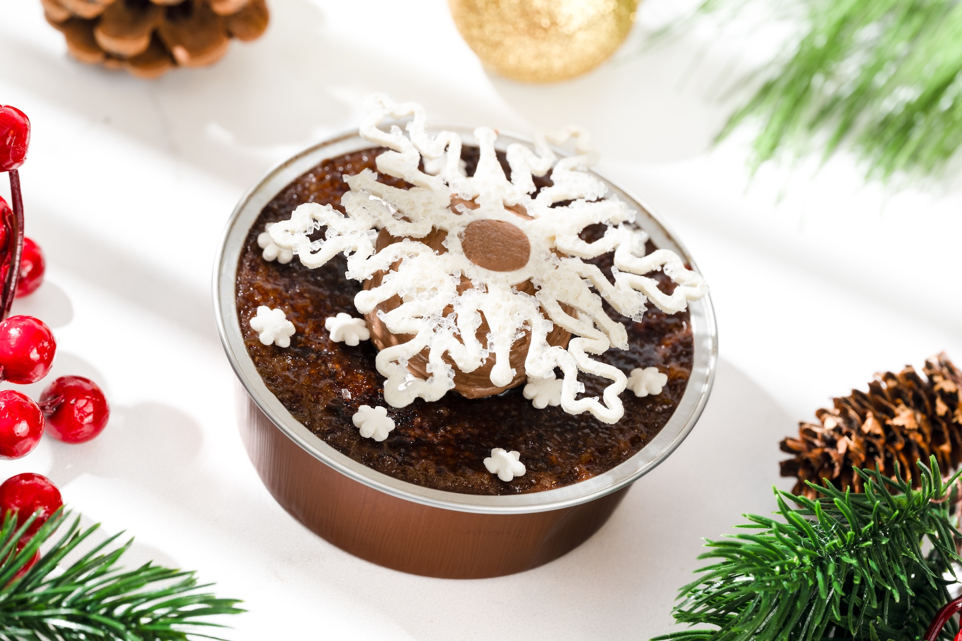 Hot Cocoa Crème Brûlée: Chocolate crème brûlée with chocolate whipped cream (New) 