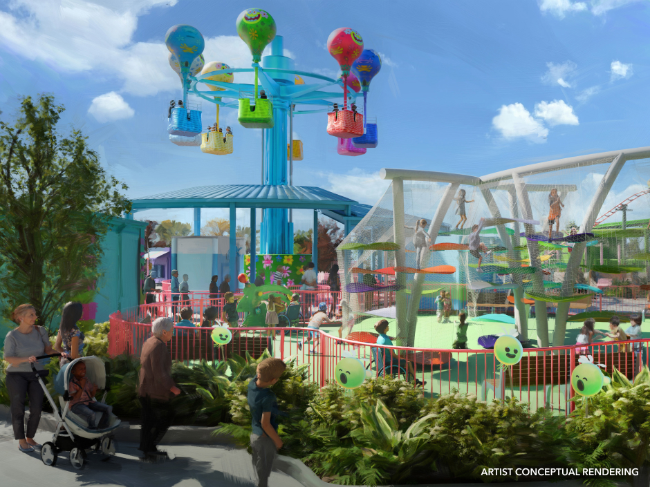 Artist rendering of DREAMWORKS’ TROLLSFEST at Universal Kids Resort