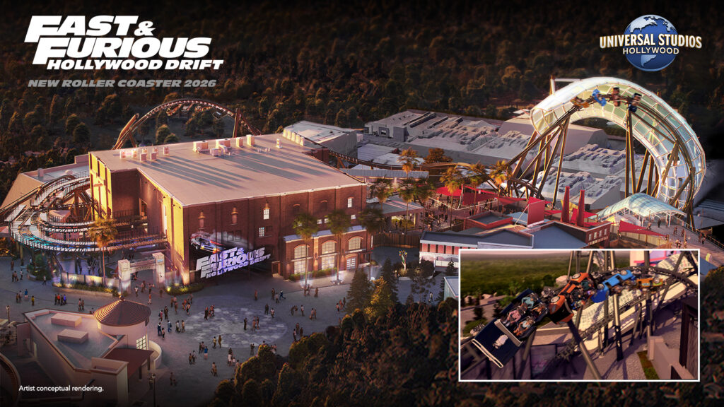 Artist conceptual rendering of Fast & Furious: Hollywood Drift at Universal Studios Hollywood.