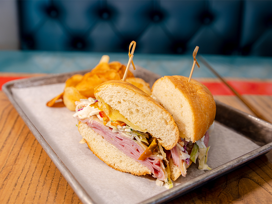 A plate of the Norfolk Submarine at Bread Box Handcrafted Sandwiches in Universal CityWalk for Veterans and Military Families Appreciation Month.