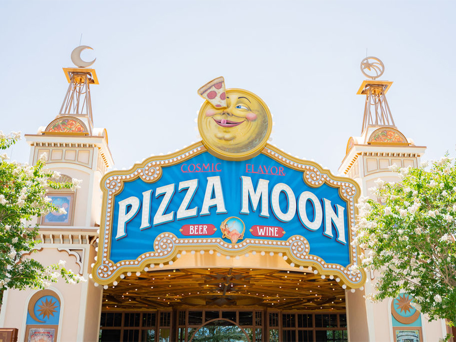 The exterior of Pizza Moon in Celestial Park